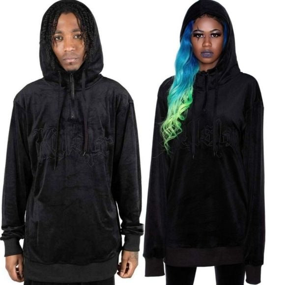 Fester Velour Unisex Hoodie | Black Soft Cotton - Killstar - Hoodies