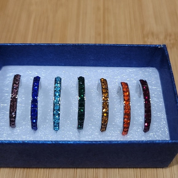 7 Austrian Crystal Stackable Rings | Stainless Steel Chakra Crystals Band Rings - A Gothic Universe - Rings