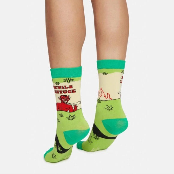 Devil's Lettuce Crew Socks | Green Mid Calf Contrast Toes - Groovy Things - Socks