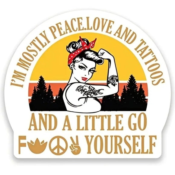 Vinyl Decal Sticker | I'm Mostly Peace Love & Tattoos | White Adult Humor - A Gothic Universe - Decals