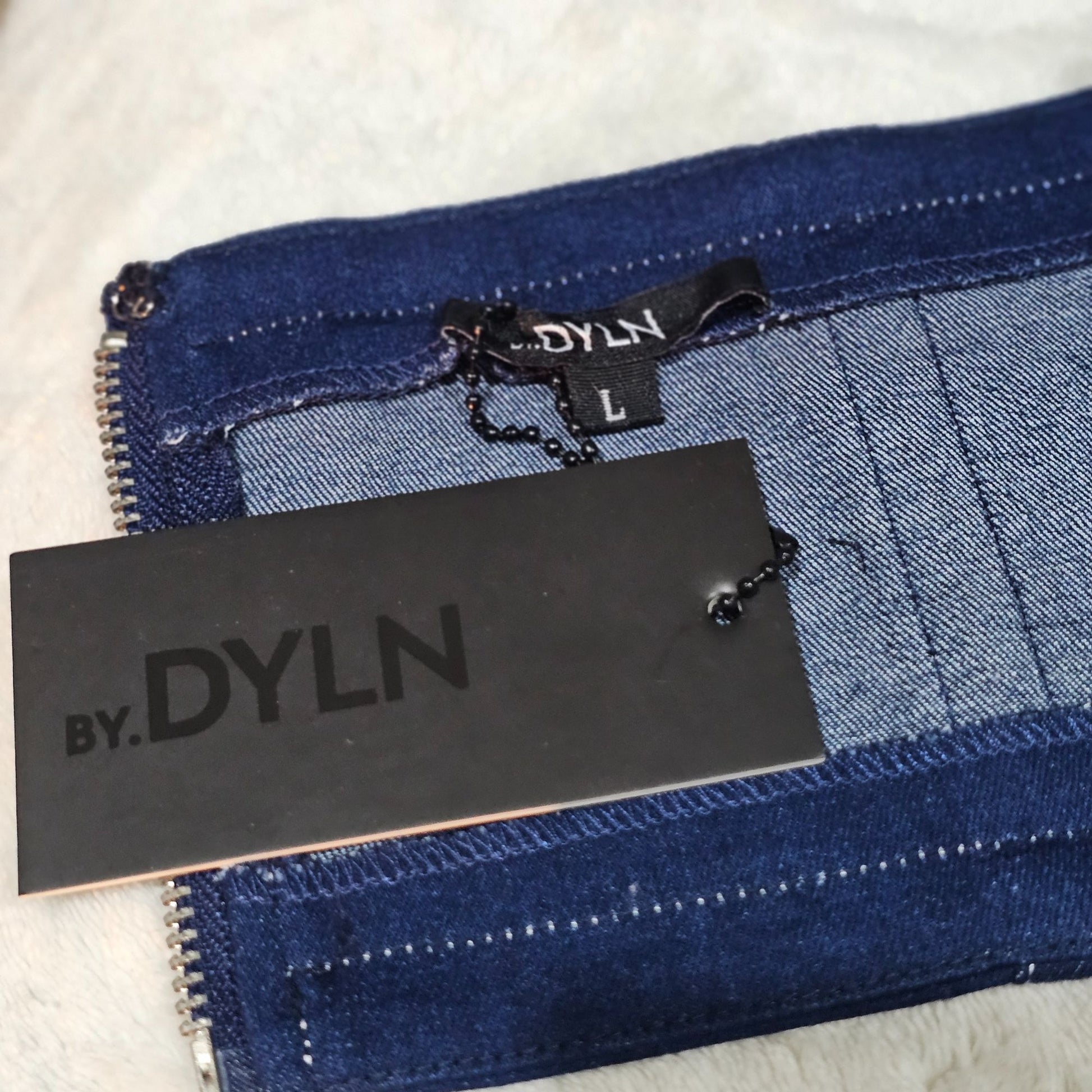 By DYLN Cooper Dark Blue Denim Crop Top | Gold Back Zip - DYLN - Shirts
