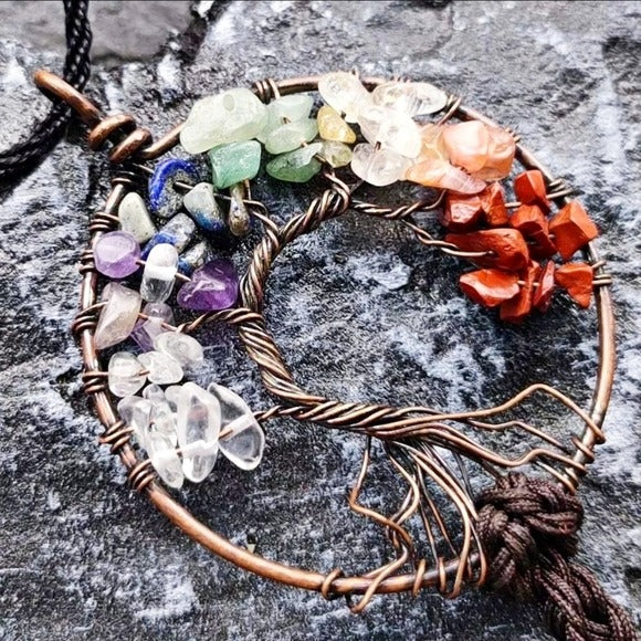 Crystals Window Decor | Tree Of Life Chakra Tumble Stones - A Gothic Universe - Sun Catcher