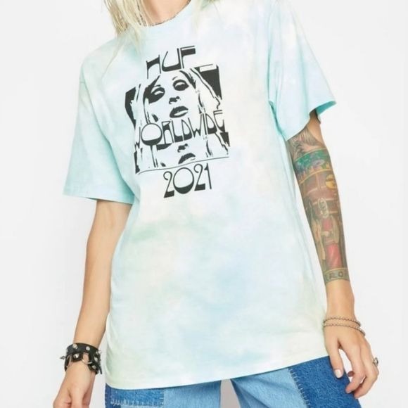 Wasted Darling Short Sleeve Tee | Blue Tie Dye Black Front & Back Graphic - HUF - Tops