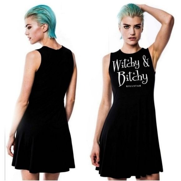 Skater Dress | Witchy & Bitchy | Button Back Black Skater Dress - Killstar - Dresses