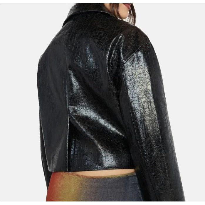 BADEE Faded ECO Leather Crop Jacket Black - BADEE - Jackets