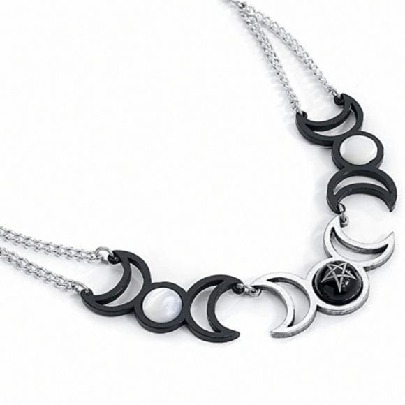 Tres Lunae Necklace | Triple Moon Goddess - Alchemy Gothic - 