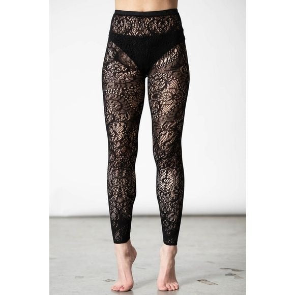 Lace Leggings | Gothic Black Empyrean All Lacey Sheer Leggings / Stockings - Killstar - Leggings