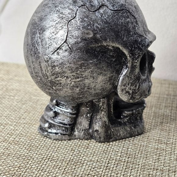 Novelty Skull Backflow Incense Burner | Antiqued Cracked Silver Acrylic - A Gothic Universe - Incense Burner