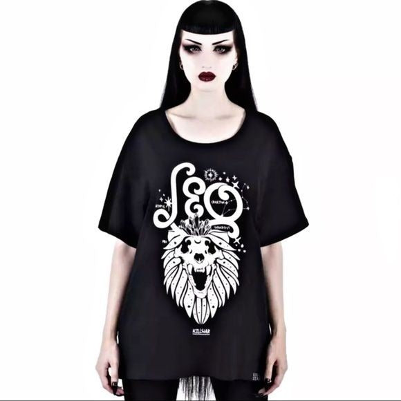 Leo Relaxed Top | Unisex Fit | Black Cotton One-Of-A-Kind Design Tee - Killstar - Shirts