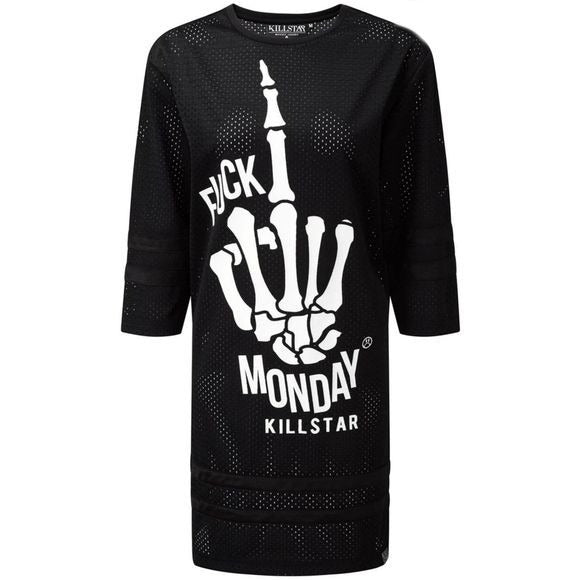 Oversized Jersey Dress | F*ck Monday | 3/4 Sleeves Black Hockey Dress - Killstar - Dresses