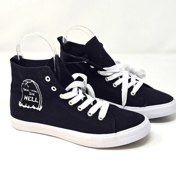 Men's Hi Top Sneakers | Black "See You in Hell" Graphic Canvas - Hot Topic - Shoes