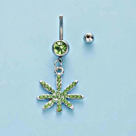 Stainless Steel Belly Ring | Miss Jane In Green Crystals & Silver - A Gothic Universe - Navel Rings