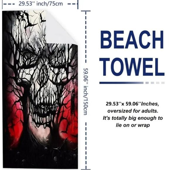 Skull Horror Trees Beach Towel | Premium Micro Fiber - A Gothic Universe - Beach Towels