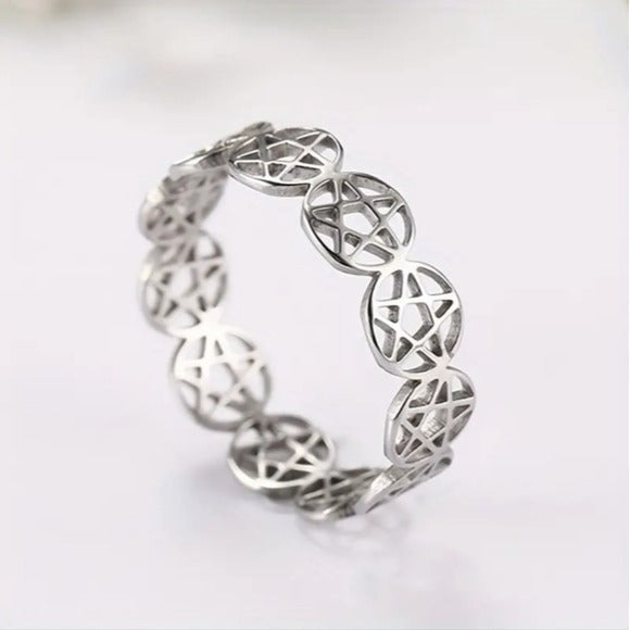 Stainless Steel Pentagram Ring | High Quality Hollowed Pentacles Connected - A Gothic Universe - Rings