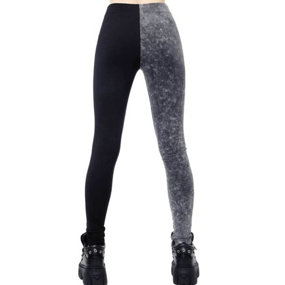 Two Faced Witch Leggings | Black with Contrasting Grey Stretchy Cotton - Killstar - Leggings