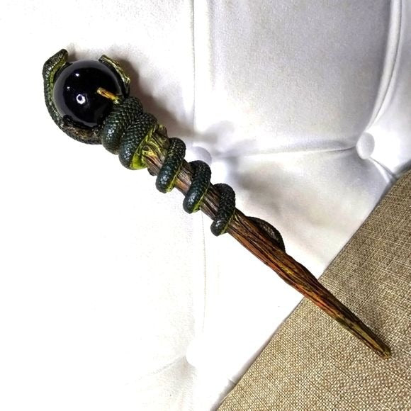 Serpent Wand | Black Obsidian Hand Painted Acrylic 9½" - A Gothic Universe - Wand