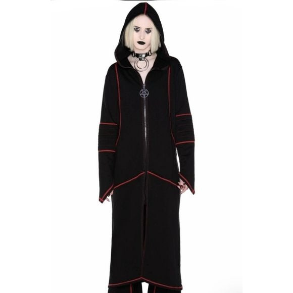 Darkside Long Jacket | Black Soft Cotton Unisex Oversized Hood - Killstar - Jackets