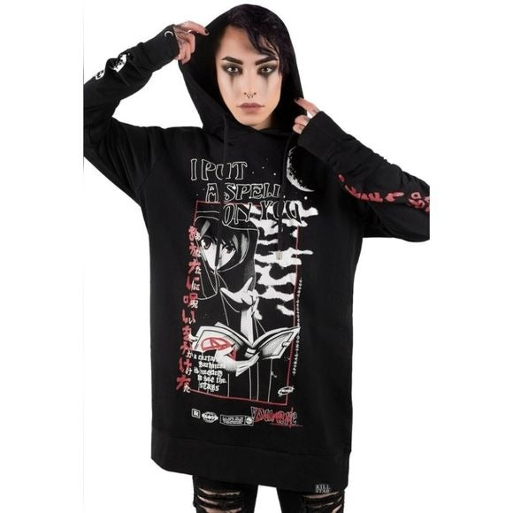 Spell Long Hoodie | Black Oversized Hood Soft Cotton - Killstar - Hoodies