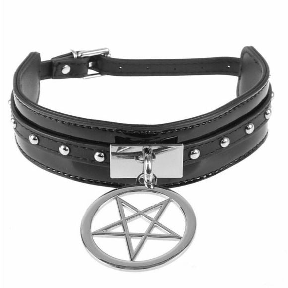 Catnip Choker | Black High Quality Vegan Leather Pentagram Hardware - Killstar - Necklaces