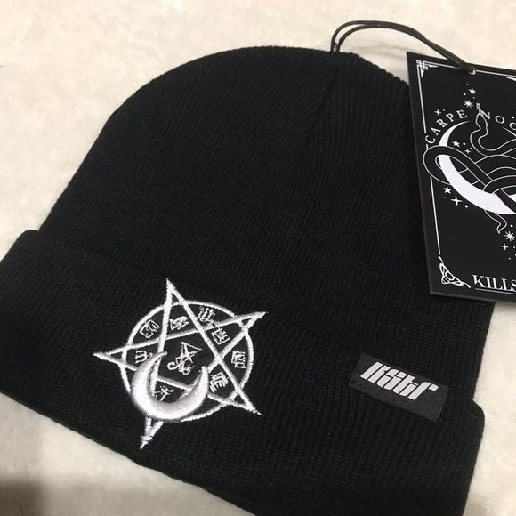 Unisex Black Beanie Hat with White Pentagram Goth Grunge - Killstar - Hats