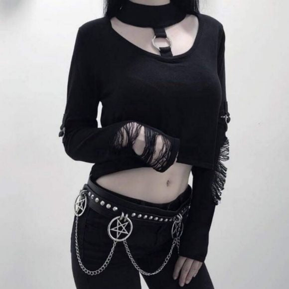 Curses Chain Belt | Black Vegan Leather Silver Hardware - Killstar - Belts