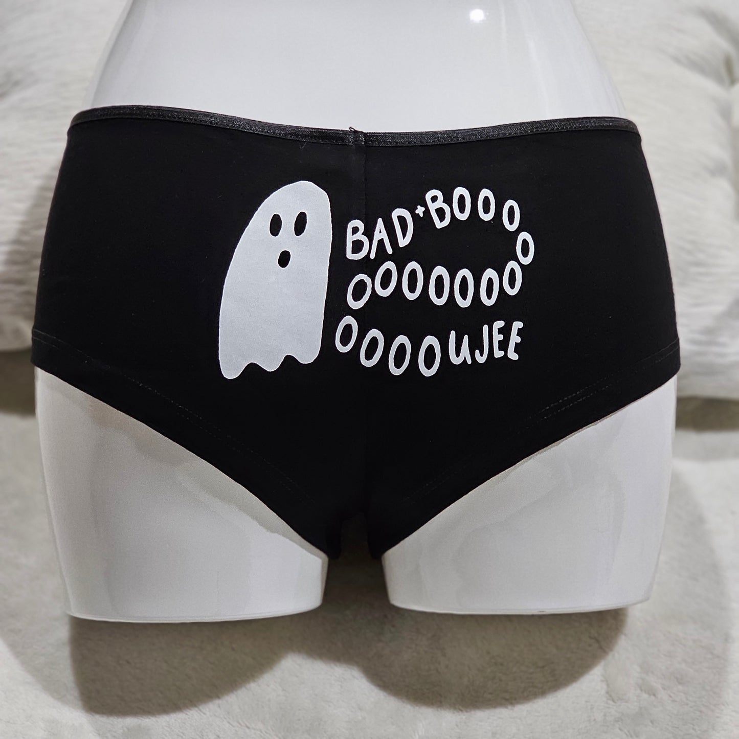 Bad Boo Undies | Black Cheeky Ghost Bad Boooooooujee Graphic on Back - Femfetti - Panties