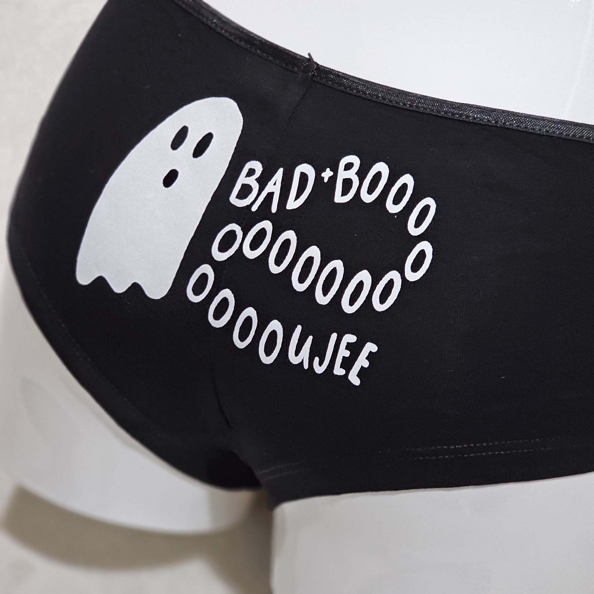 Bad Boo Undies | Black Cheeky Ghost Bad Boooooooujee Graphic on Back - Femfetti - Panties