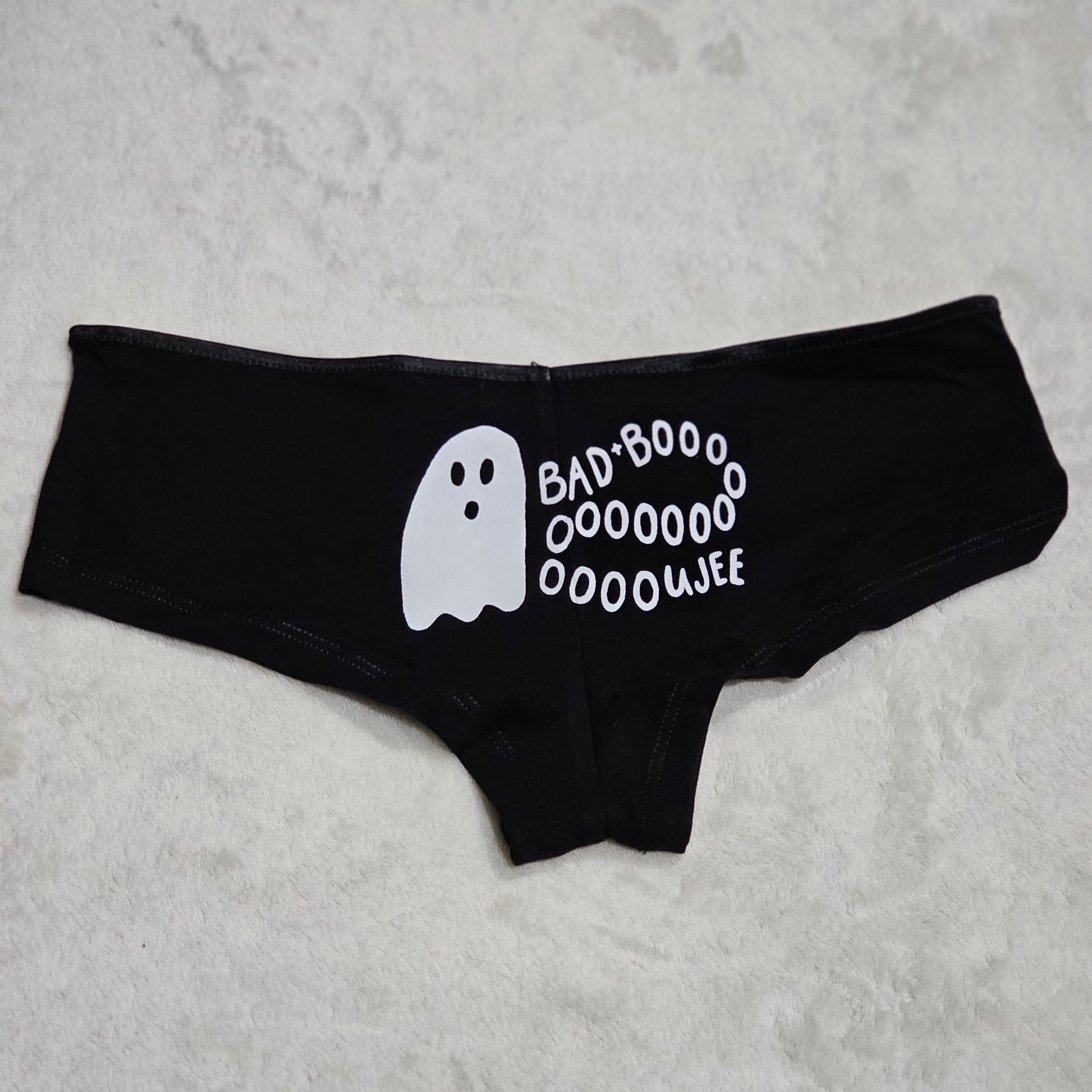 Bad Boo Undies | Black Cheeky Ghost Bad Boooooooujee Graphic on Back - Femfetti - Panties