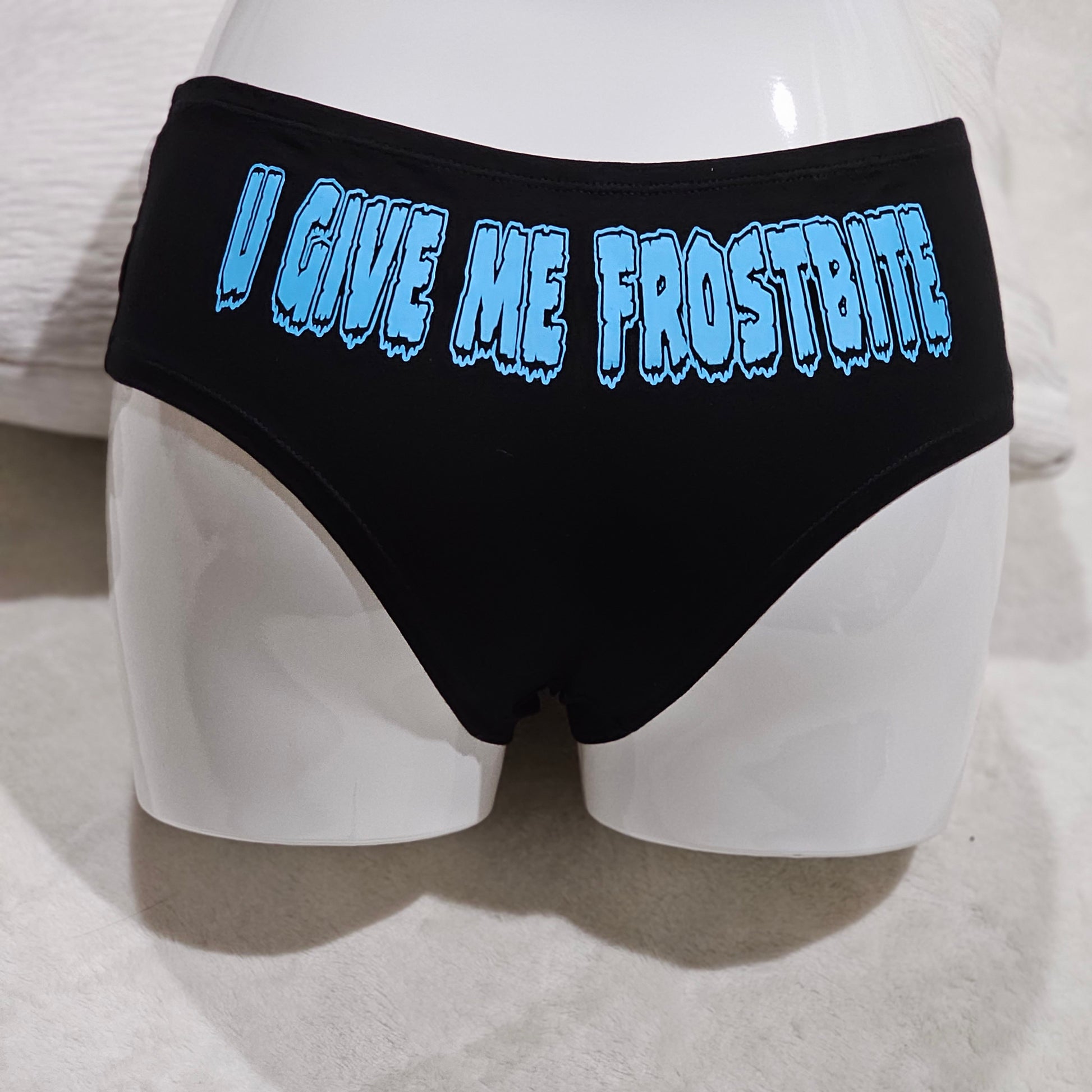 Frosty Panty | Black Cotton U GIVE ME FROSTBITE Graphic On Back - Cartel Ink - Panties