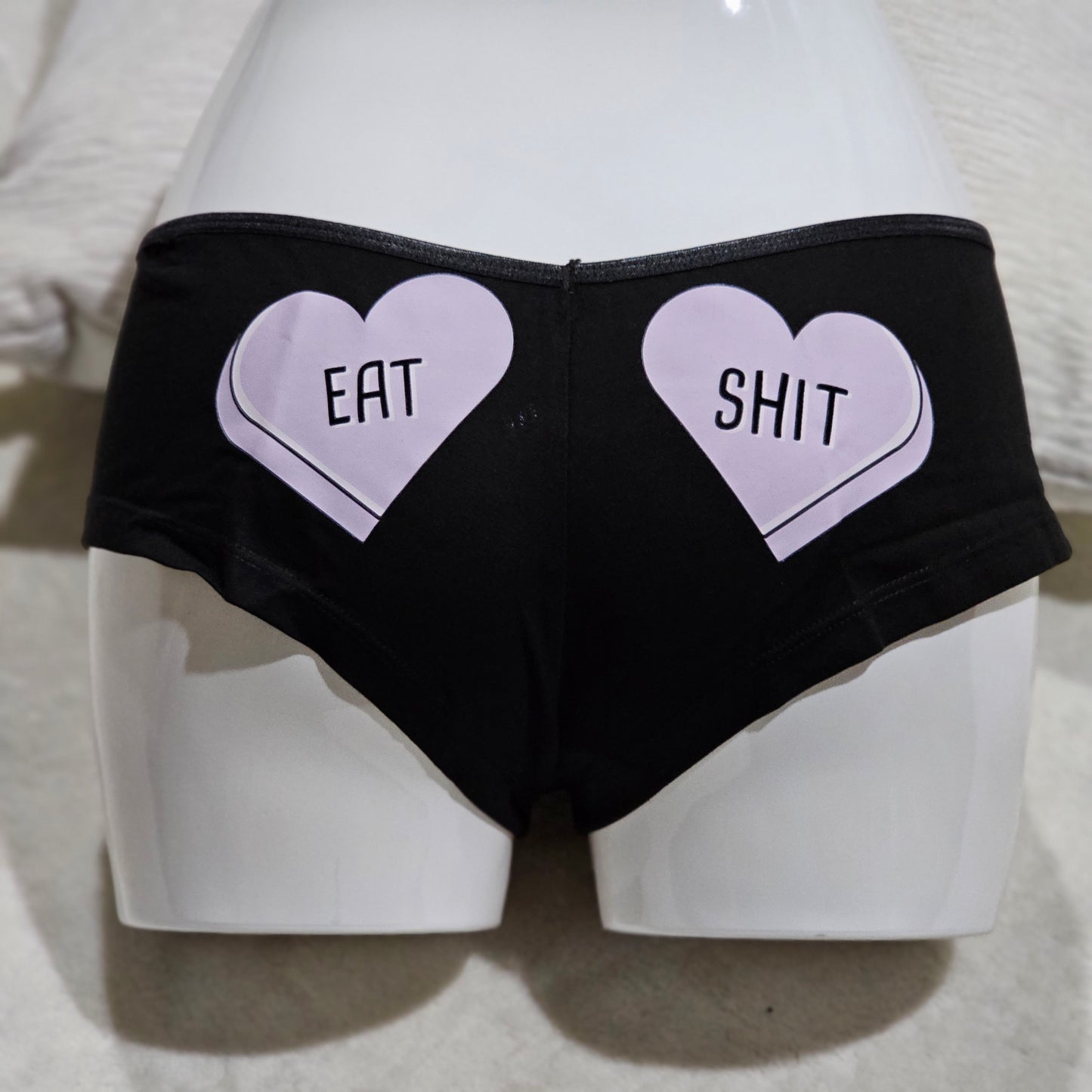 Eat Shit Boy Short Style | Black With Purple Hearts Graphic - Femfetti - Panties