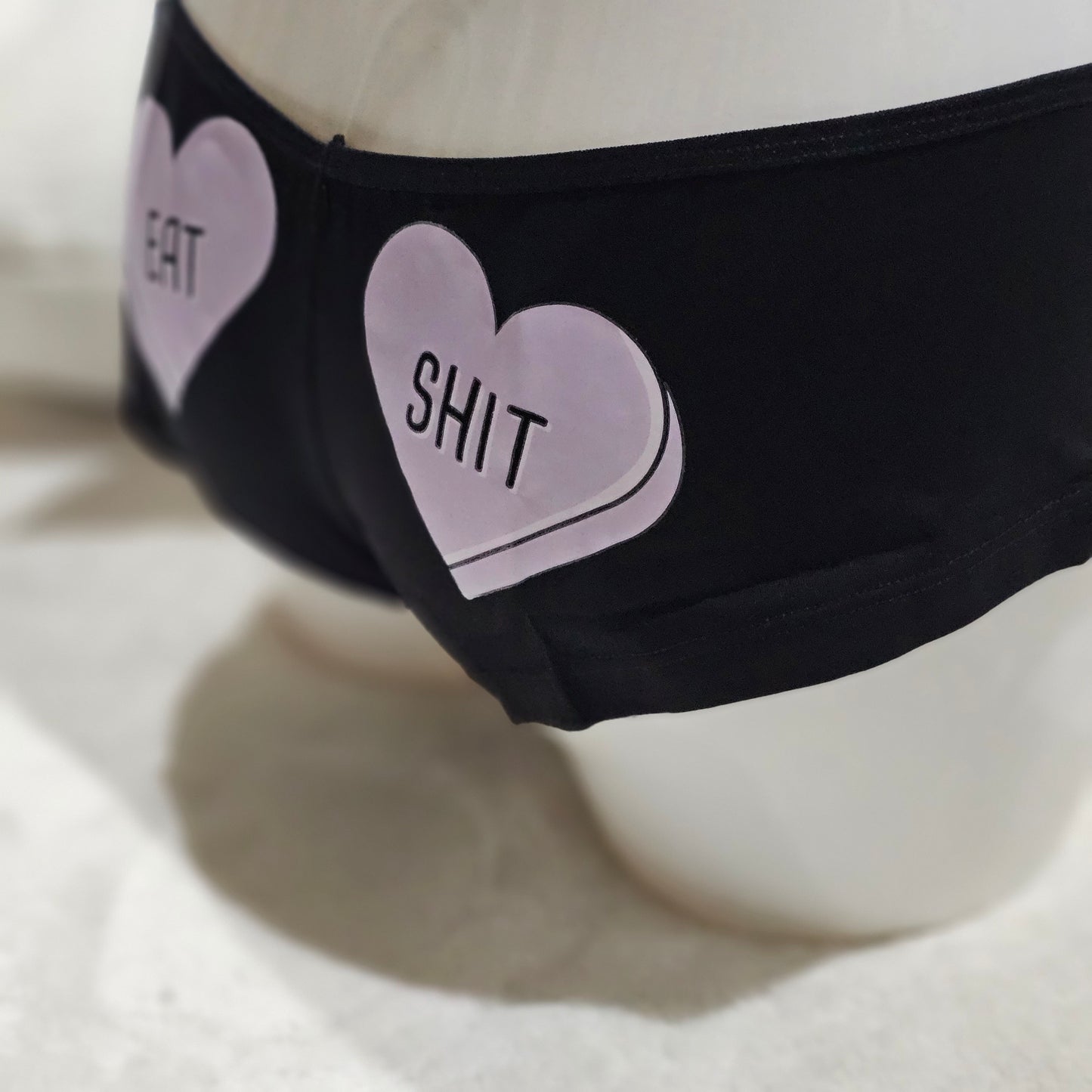 Eat Shit Boy Short Style | Black With Purple Hearts Graphic - Femfetti - Panties