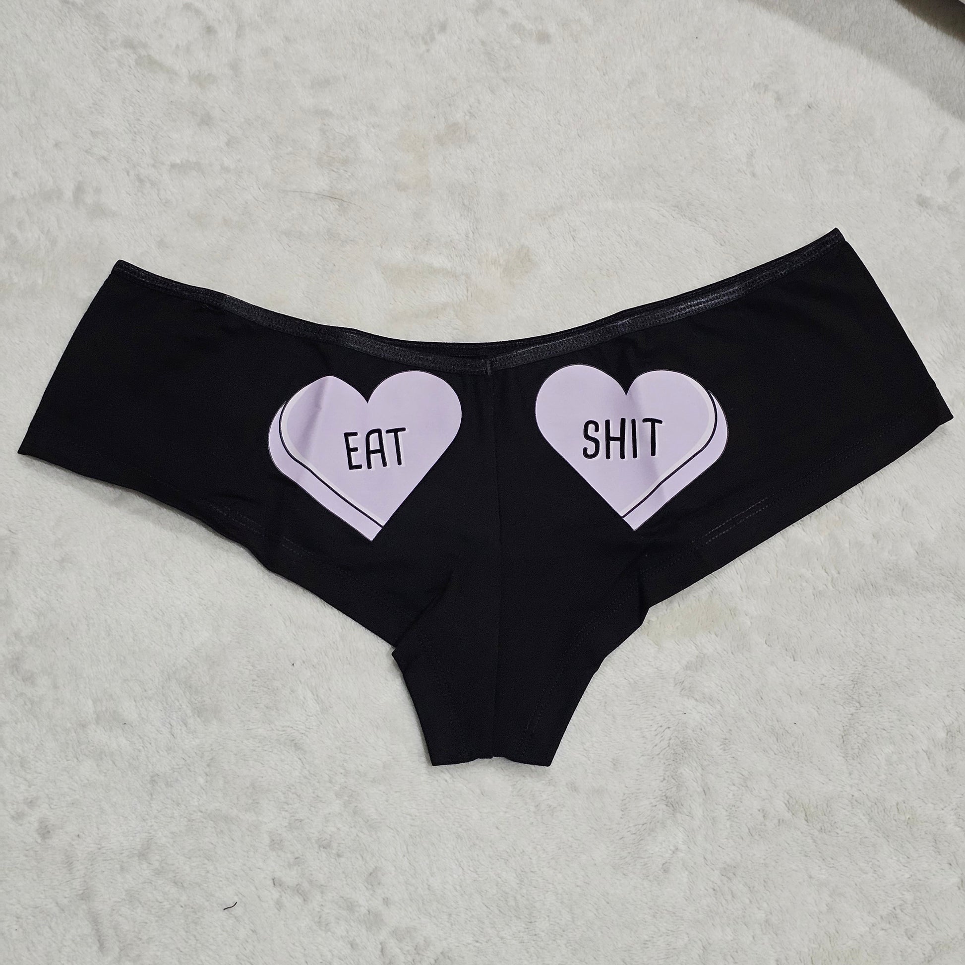 Eat Shit Boy Short Style | Black With Purple Hearts Graphic - Femfetti - Panties
