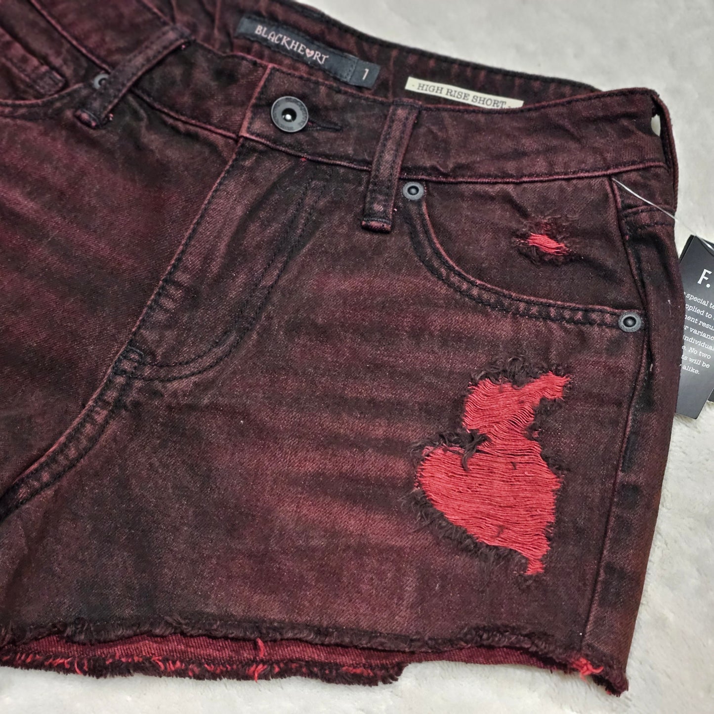High Waisted Shorts | Red Over-Dye Distressed 5 Pocket Shorts - Blackheart - Shorts
