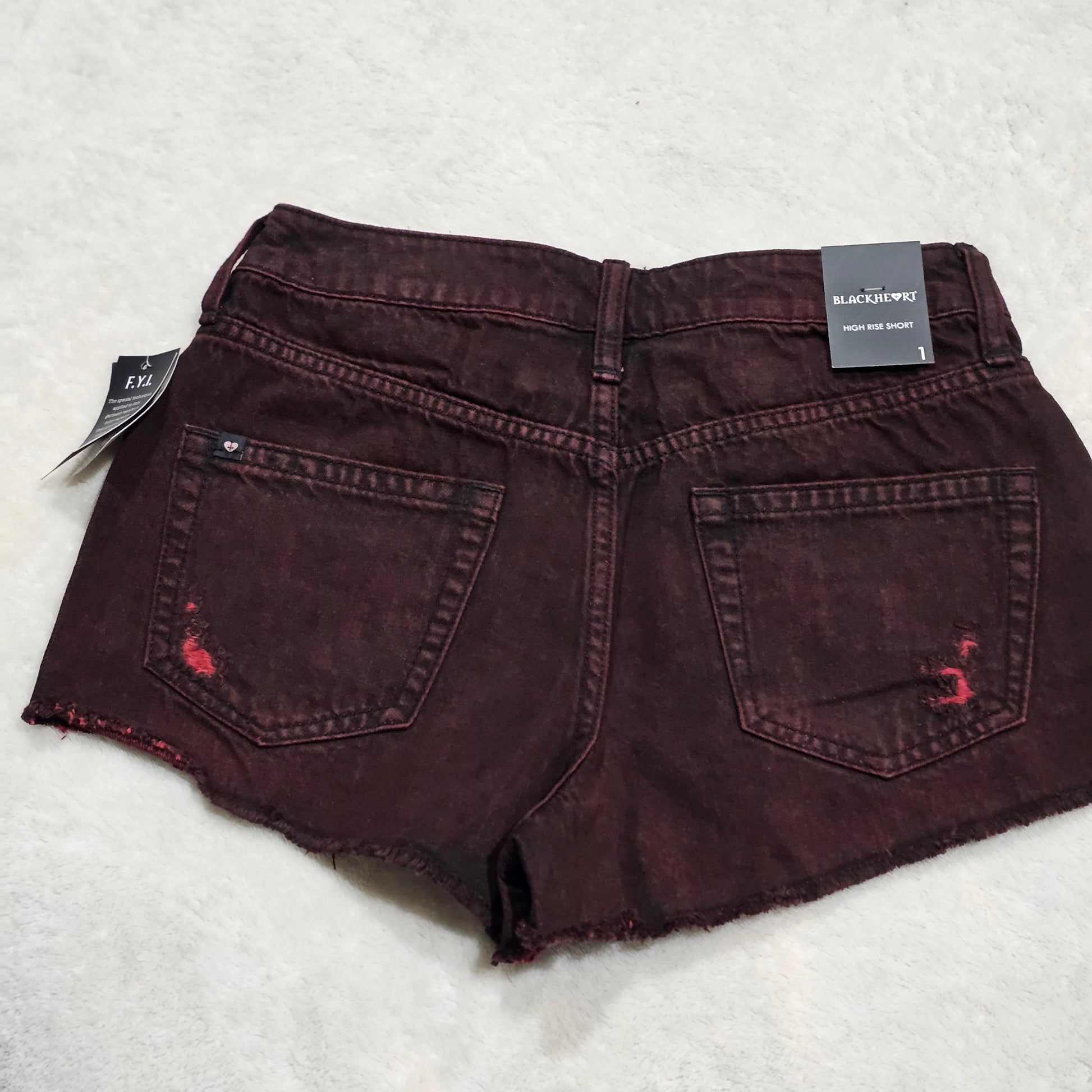 High Waisted Shorts | Red Over-Dye Distressed 5 Pocket Shorts - Blackheart - Shorts