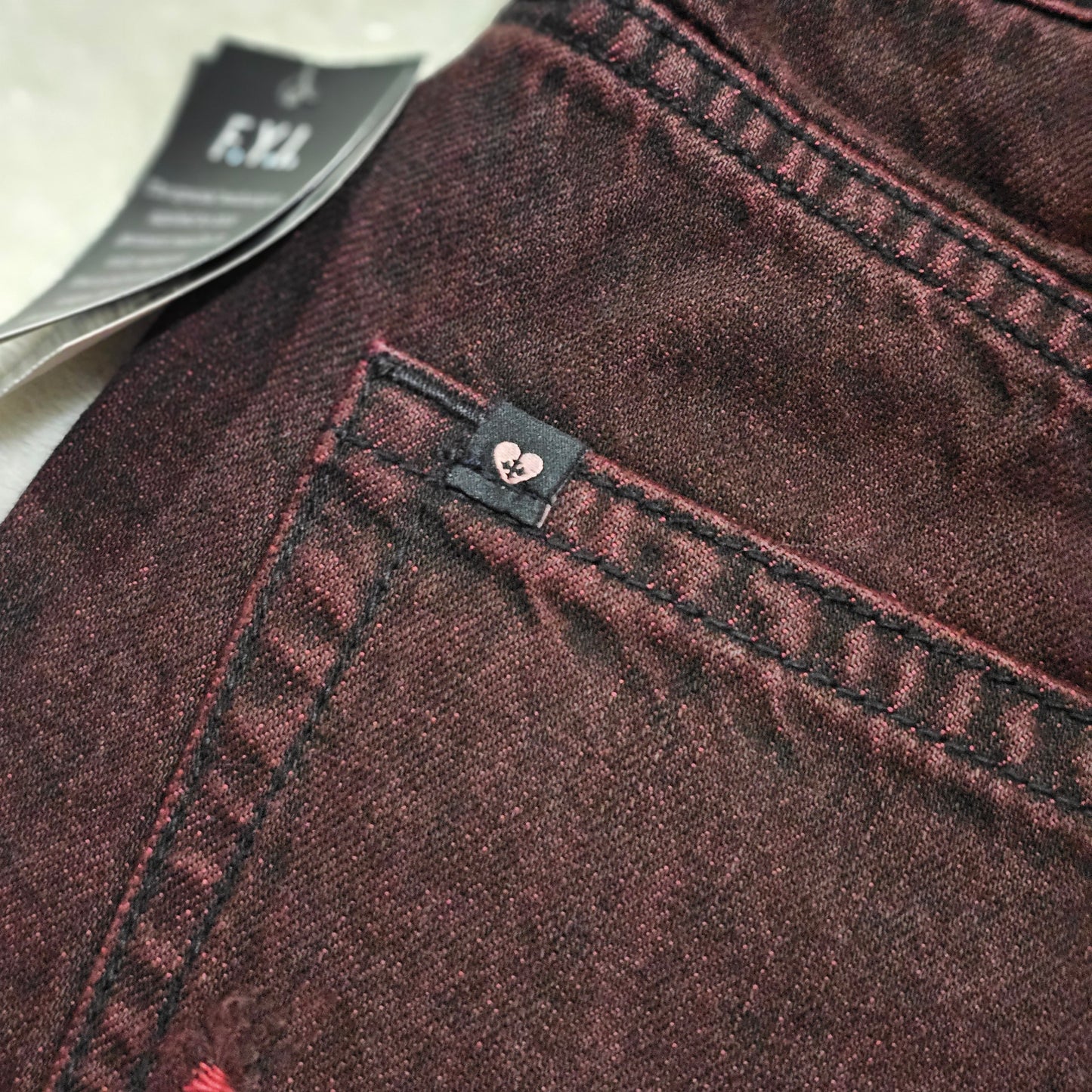 High Waisted Shorts | Red Over-Dye Distressed 5 Pocket Shorts - Blackheart - Shorts