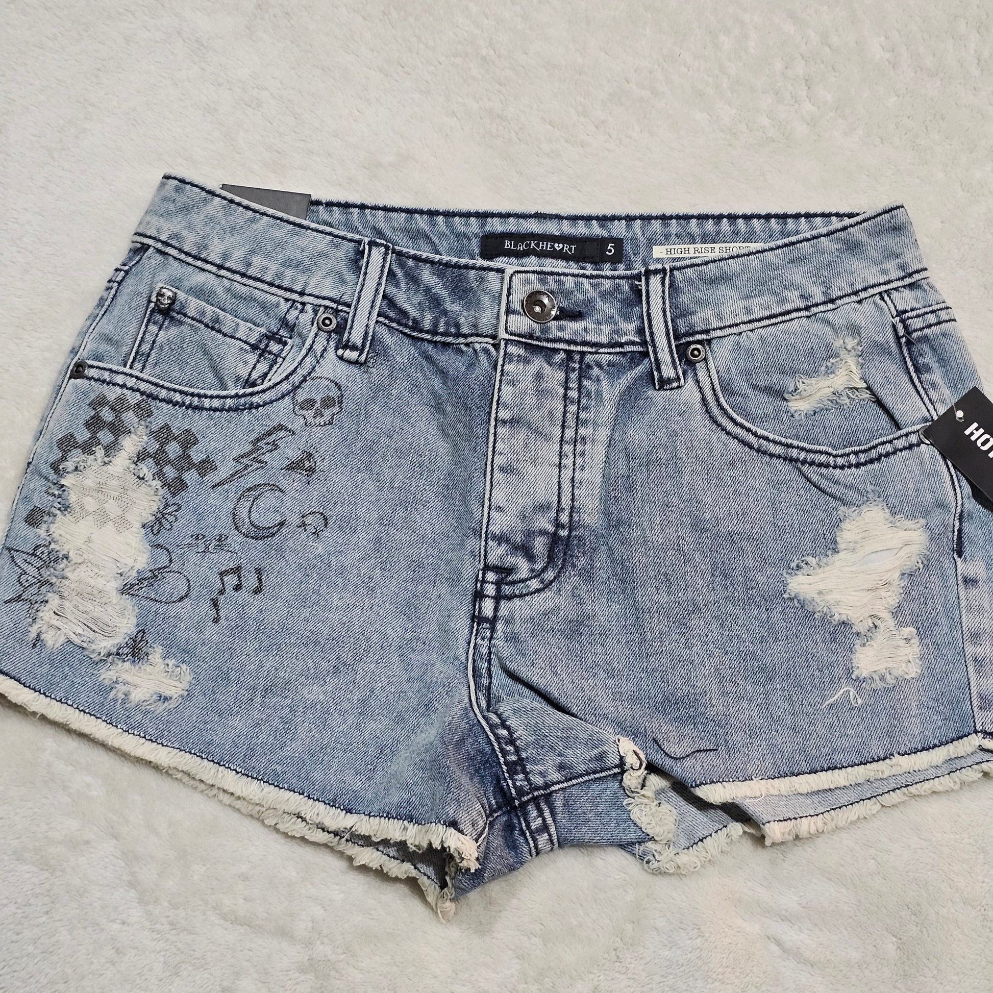 Distressed Denim Shorts | Sketch Art - Blackheart - Shorts