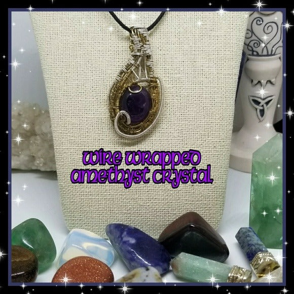 Amethyst | 14K, S925 Wire Wrapped Long Crystal Necklace - A Gothic Universe - Necklaces