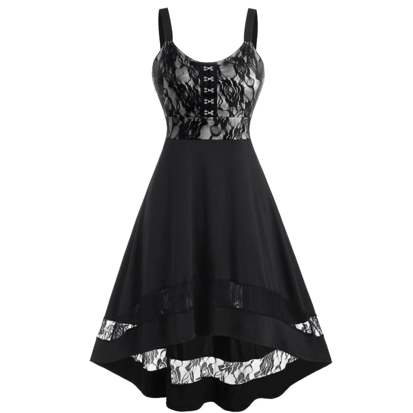 Women's Sleeveless Lace Patchwork Asymmetrical High-Low Dress - A Gothic Universe - Dresses