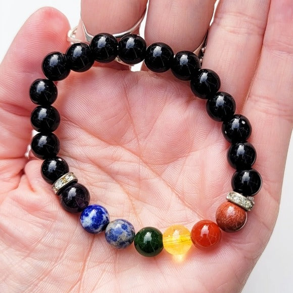 Black Tourmaline Chakra Gemstone Bracelet | Clearing Your Energy Field - A Gothic Universe - Bracelets