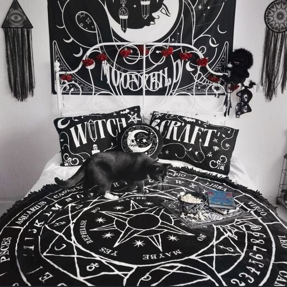 Stellar Round Blanket | Black Lush Soft Fabric Contrast Graphics - Killstar - 