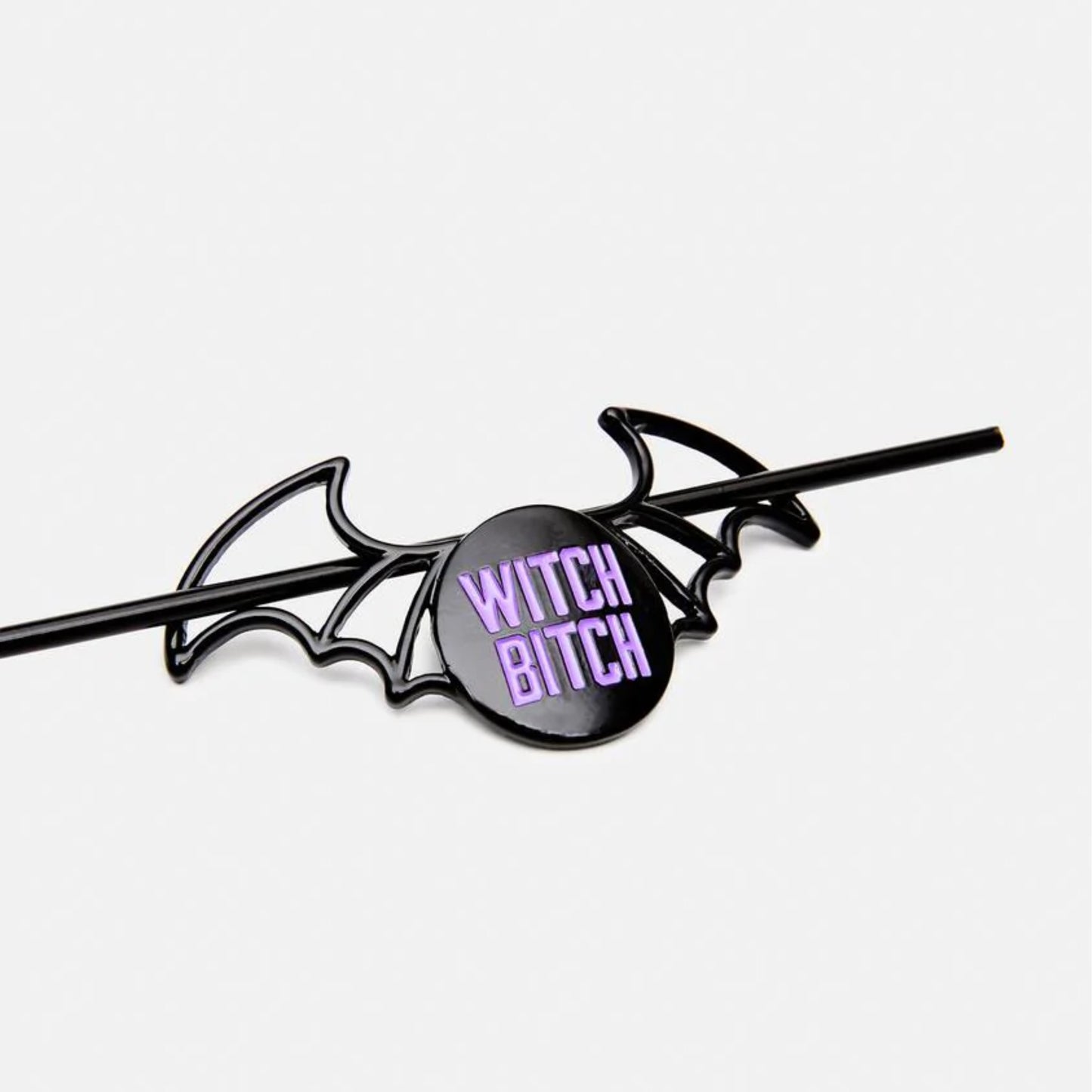 Witch Bitch Hair Pin | Black Bat Shape With "Witch Bitch" Printed on Top - Dolls Kill - Hair Pin