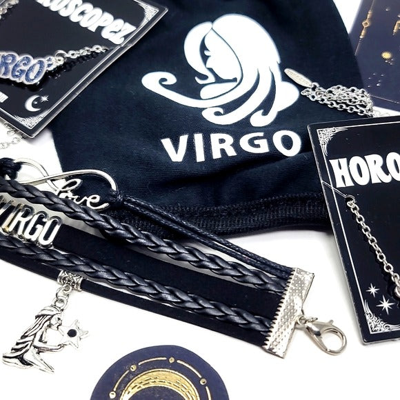 Virgo Zodiac | 2 Necklaces Pin Leather Bracelet  Foil Stickers Face Mask - A Gothic Universe - Necklaces