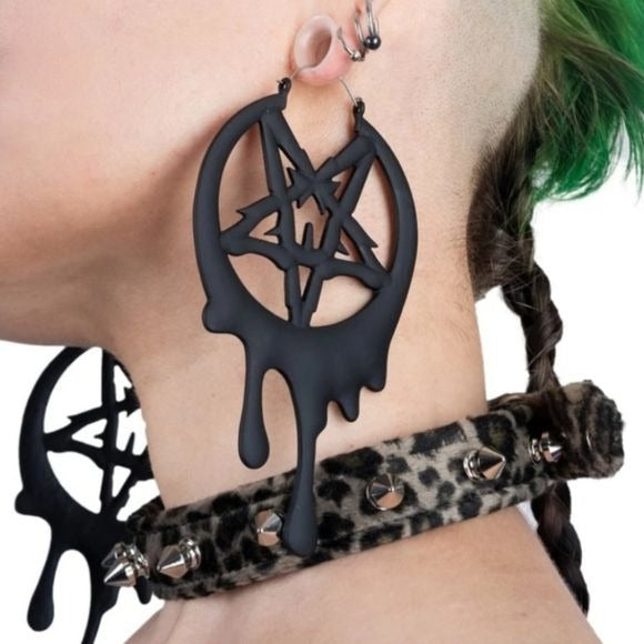 Drippy Metal Pentagram Hoop Earrings | Plug Friendly Skin Friendly - Too Fast - Earrings