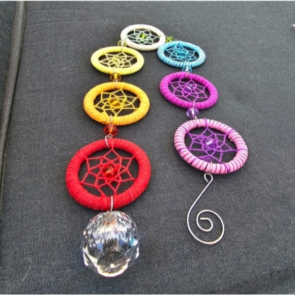 Handmade Dreamcatcher | Suncatcher | Chakra Drop Prism Clear Crystal Decorative - A Gothic Universe - Sun Catcher