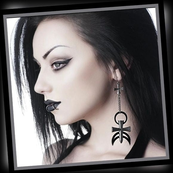 Statement Earrings | Stella Luna Star Moon Gothic Darkened Antique Silver - Killstar - Earrings