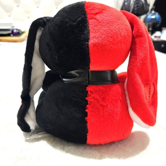 Gothic Bunny Plushie | Red & Black Color Block Punk Design 9" Tall - A Gothic Universe - Plushies