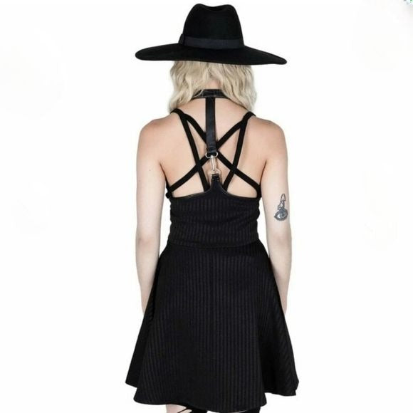 Dark Flair Skirt | Pinstripe Design Suspender Details Zip Front - Killstar - Skirt