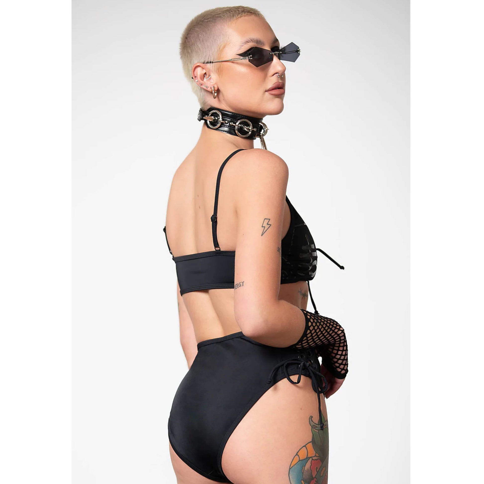 Charla 2-Piece Swimsuit | Black On Black Witchy Symbols - Killstar - Swimwear