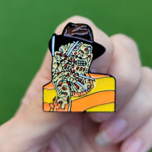 Metal Enamel Lapel Pin | Classic Here's Freddy Pose | Brown & Orange - A Gothic Universe - Lapel Pins