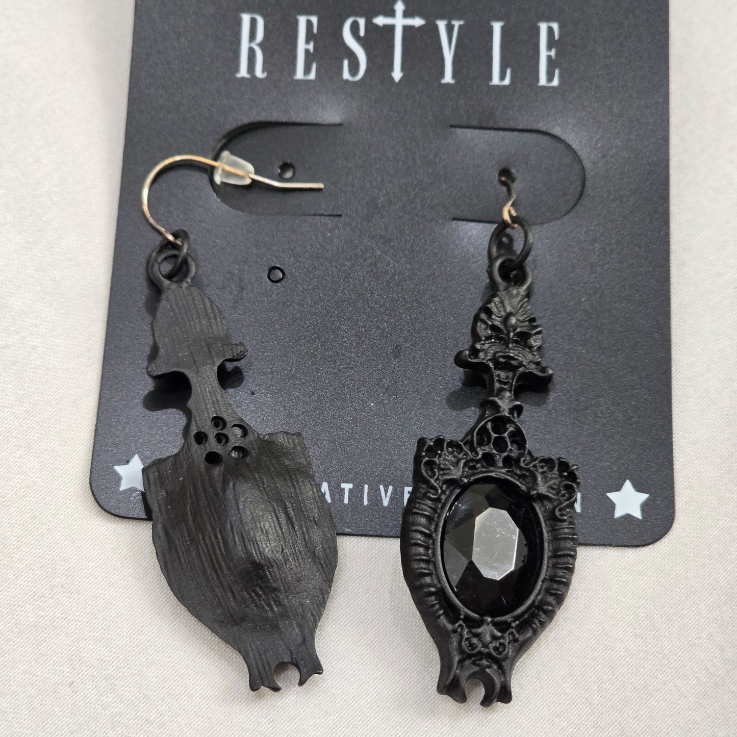 Gothic Victorian Black Mirror Drop Earrings With Onyx Stones